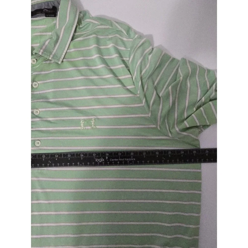 RLX Ralph Lauren Light Green Stripe Performance Polo Shirt 2 Player Logo Size XL